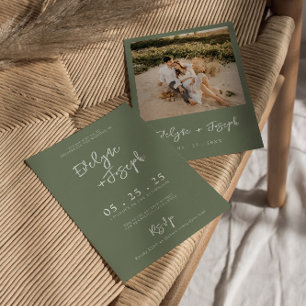 Elegante Sage Green Minimalistisch Boho Foto Weddi Einladung