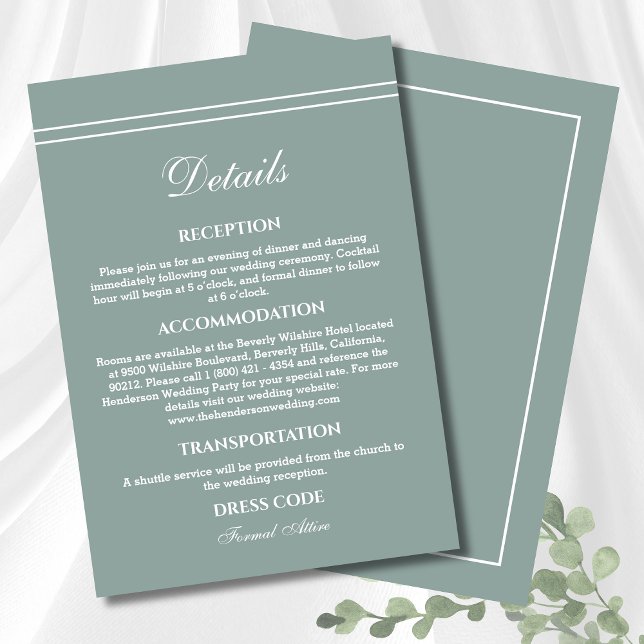 Elegante Sage Green Modern Wedding Details Begleitkarte (Von Creator hochgeladen)