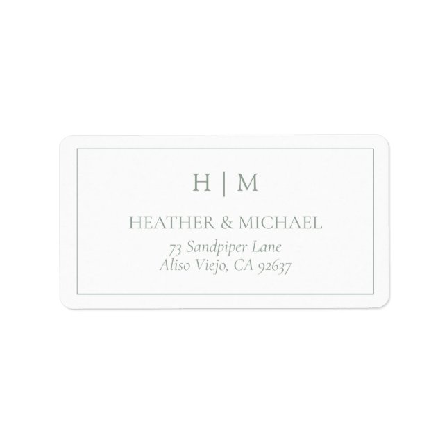 Elegante Sage Green Monogram Rücksendeadresse Adressaufkleber (Vorne)