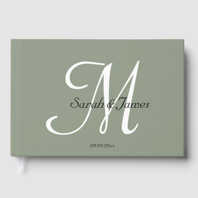 Elegante Sage Green Monogram Script Wedding Party Gästebuch (Vorderseite)