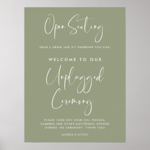 Elegante Sage Green Open Sites Unplugged Zeremonie Poster