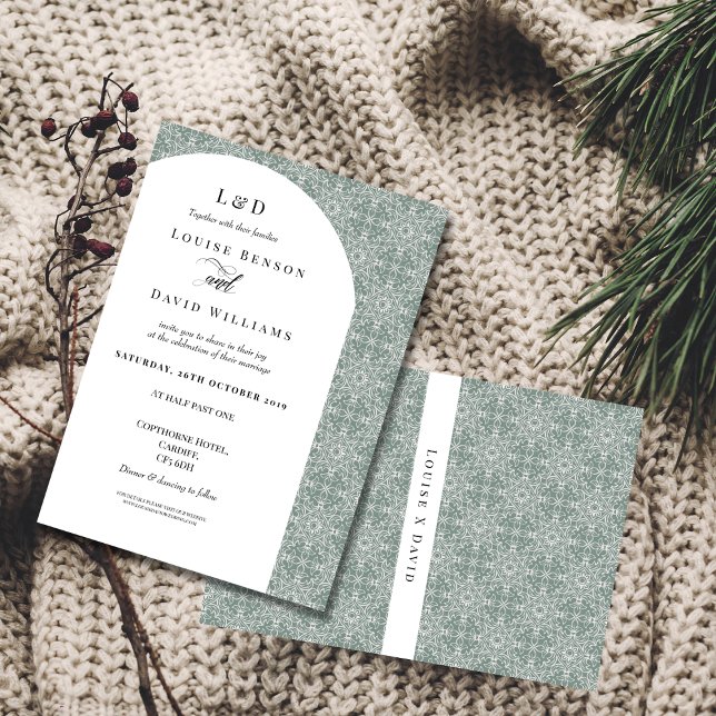 Elegante Sage Green Pattern Einladung Hochzeit (Von Creator hochgeladen)