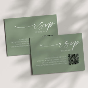 Elegante Sage Green QR Code Wedding RSVP Card Karte