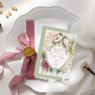 Elegante Sage Green Romantische Rustikale Hochzeit RSVP Karte