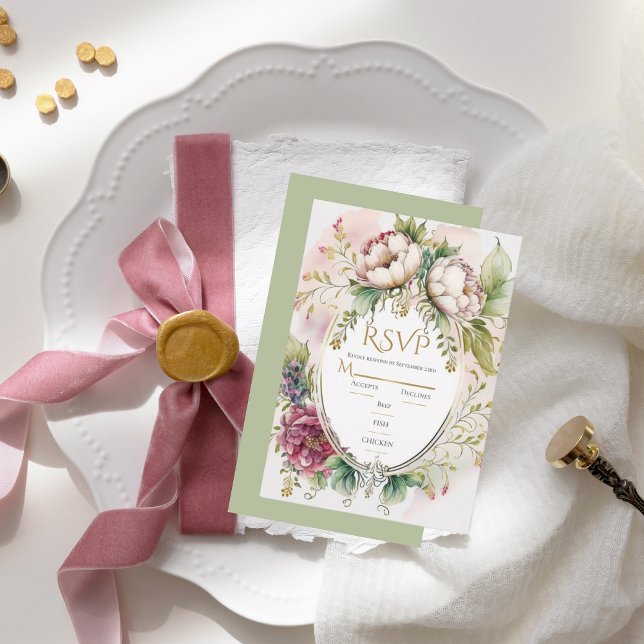 Elegante Sage Green Romantische Rustikale Hochzeit RSVP Karte (Von Creator hochgeladen)