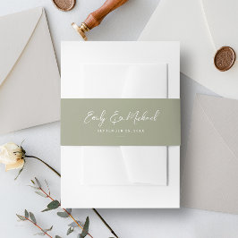 Elegante Sage Green Script Minimal Hochzeit Einladungsbanderole