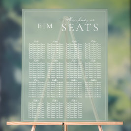 Elegante Sage Green Script Monogram Wedding Seat Acrylschild