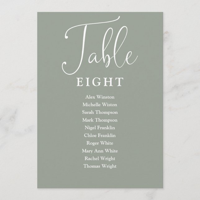 Elegante Sage Green Seating Chart Tischnummer (Vorderseite)