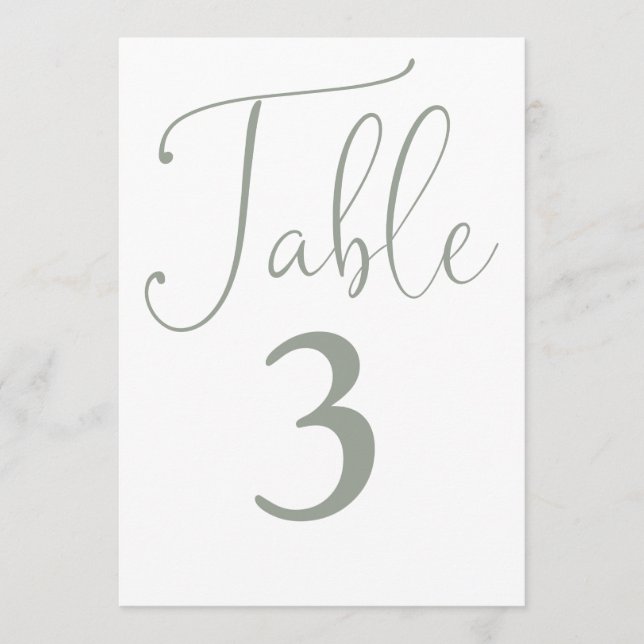 Elegante Sage Green Simple Large Tischnummer (Vorderseite)