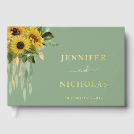 Elegante Sage Green Sunflower Wedding Gold Gästebuch