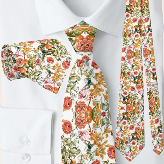 Elegante Sage Green Terracotta Floral Hummingbird Krawatte (Von Creator hochgeladen)