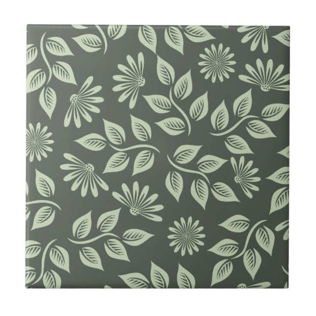 Elegante Sage Green Vintag Floral Fliese (Vorderseite)