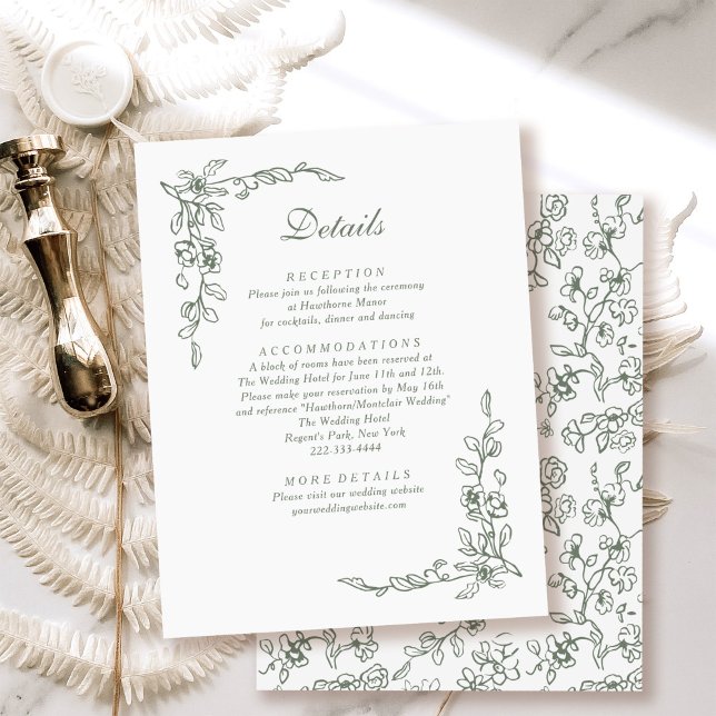 Elegante Sage Green Vintag Floral Wedding Begleitkarte (Von Creator hochgeladen)