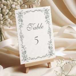 Elegante Sage Green Vintag Floral Wedding Tischnummer