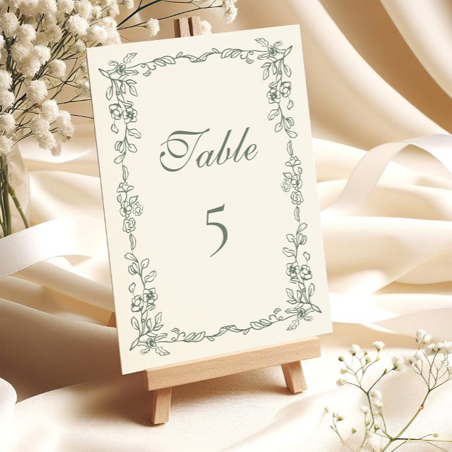 Elegante Sage Green Vintag Floral Wedding Tischnummer (Von Creator hochgeladen)