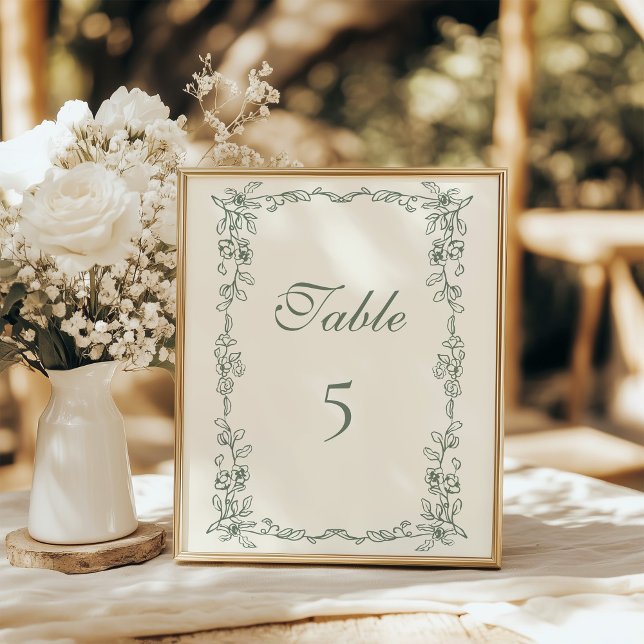 Elegante Sage Green Vintage Wedding Tischnummer (Von Creator hochgeladen)