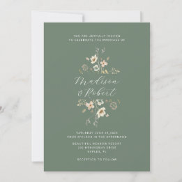 Elegante Sage Green Watercolor Wildblume Hochzeit Einladung