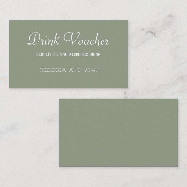 Elegante Sage Green Wedding Drink Card Visitenkarte (Vorne/Hinten)