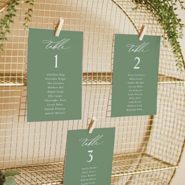 Elegante Sage Green Wedding Seating Chart Cards Einladung (Von Creator hochgeladen)