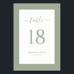 Elegante Sage Green Wedding Tischnummer<br><div class="desc">Einfache,  aber elegante Weise grüne Tischnummern für Hochzeiten. Einfach online personalisieren. Matching Artikel verfügbar,  um diese moderne weise grüne Hochzeitskarte zu ergänzen Tischnummer.</div>