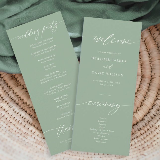 Elegante Sage Green Wedding Zeremonie Programm (Von Creator hochgeladen)