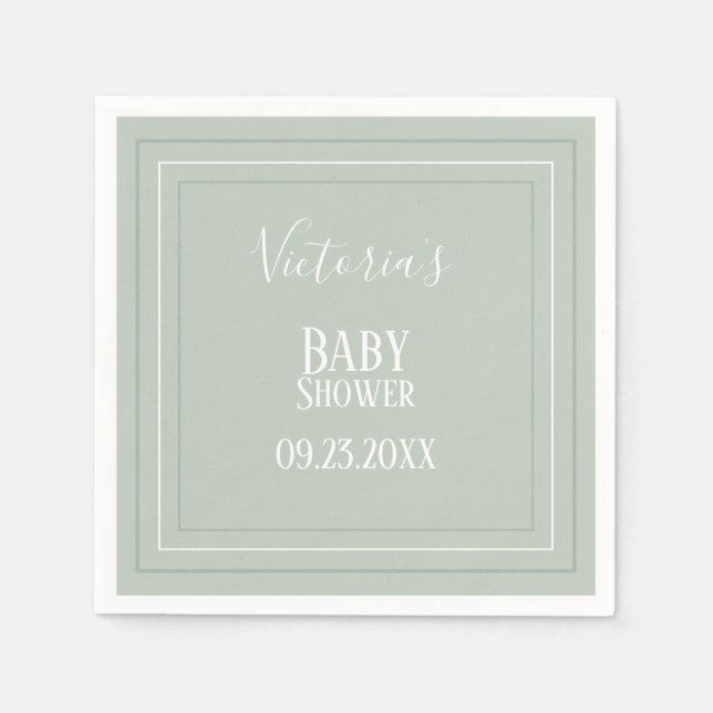 Elegante Sage Green White Modern Baby Dusche Serviette (Vorderseite)