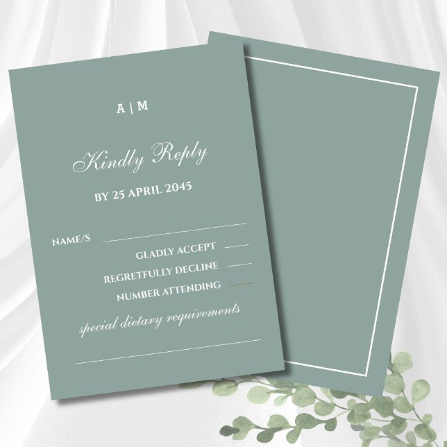 Elegante Sage Green White Modern Wedding RSVP Card (Von Creator hochgeladen)