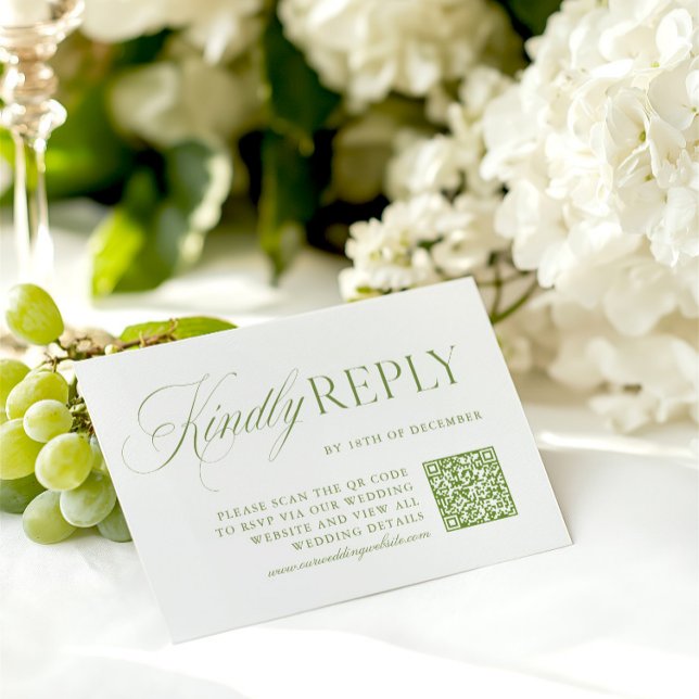 Elegante Sage Green & White QR Code RSVP Card Karte (Elegant Sage Green & White QR Code RSVP Card)