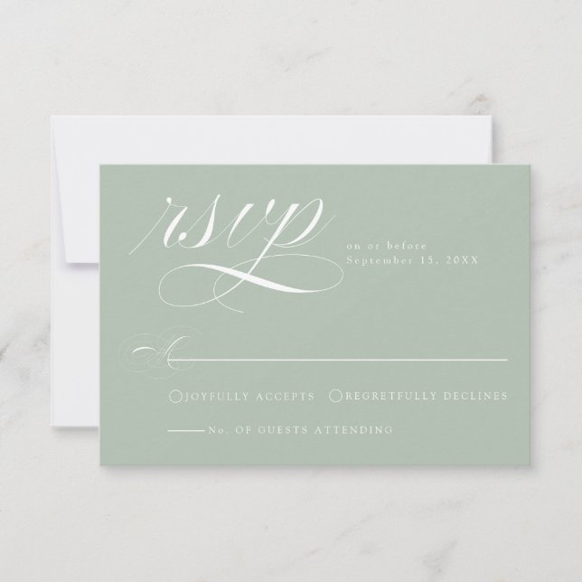 Elegante Sage Gren Calligraphy Wedding RSVP Card Karte (Vorderseite)