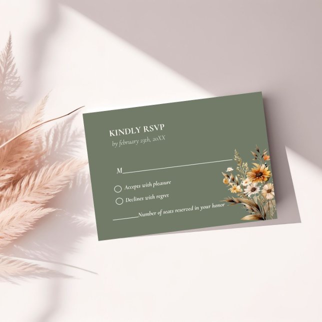 Elegante Sage Grüne botanische Wildblume Hochzeit RSVP Karte (Von Creator hochgeladen)