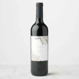 Elegante Sage Leaf & White Floral Wedding Weinetikett