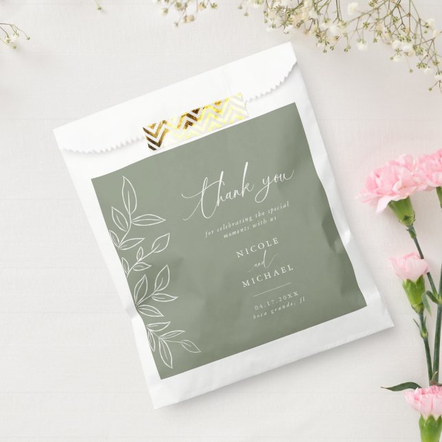 Elegante Sage Minimalistische Blätter Hochzeit Vie Geschenktütchen (Versiegelt)