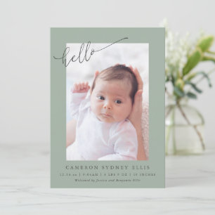 Elegante Sage Minimalistische Hello Baby Foto Gebu Ankündigung