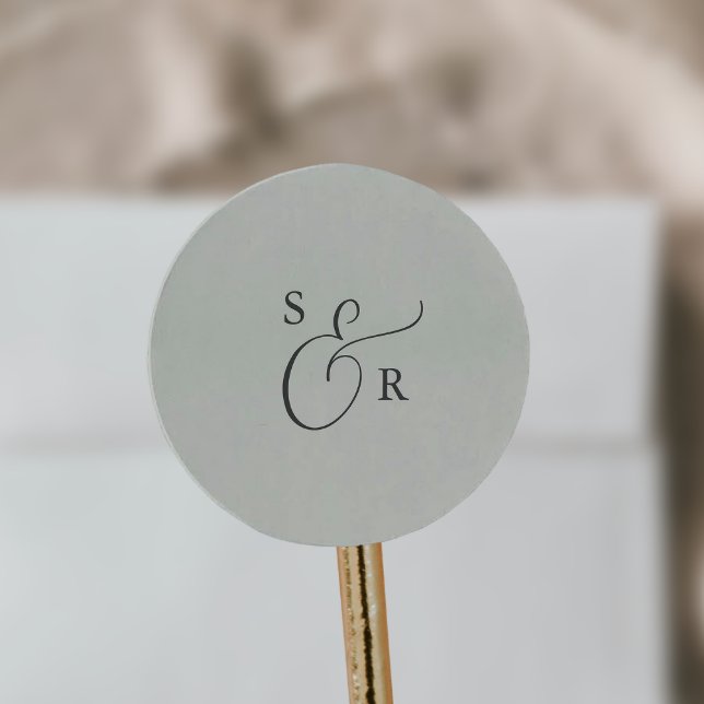 Elegante Sage Mint Monogram Wedding Umschlag Aufkl Runder Aufkleber (Von Creator hochgeladen)