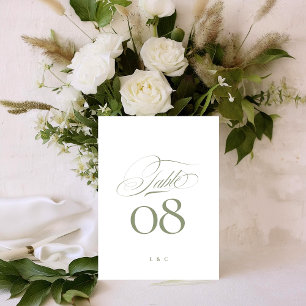 Elegante Sage on White Calligraphy Wedding Tischnummer