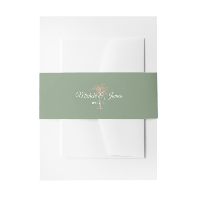 Elegante Sage Rose Gold Palm Tree Beach Hochzeit Einladungsbanderole (Vorderseite Beispiel)