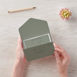 Elegante Sage & Silver Hochzeit All In One Einladung