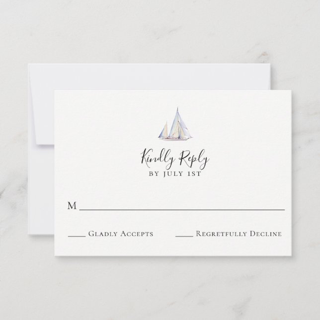 Elegante Sailboat Wedding RSVP Card (Vorderseite)