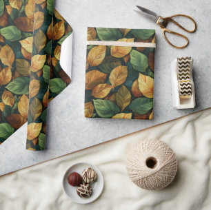 Elegante saisonale, grün-gelb-orangefarbene Herbst Geschenkpapier
