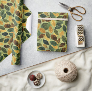 Elegante saisonale, grün-gelb-orangefarbene Herbst Geschenkpapier