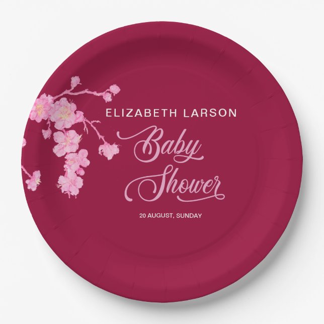 Elegante Sakura Cherry Blossoms Babydusche Pappteller (Vorderseite)
