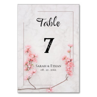 Elegante Sakura Rosa Blumenkirsche Blossom Hochzei Tischnummer