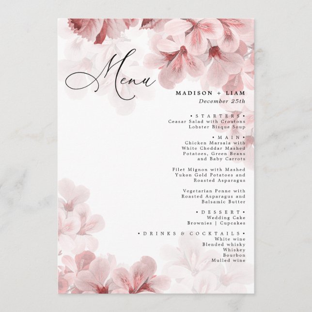 Elegante Sakura Zweig Moderne Hochzeit im Frühjahr Menükarte (Vorderseite)