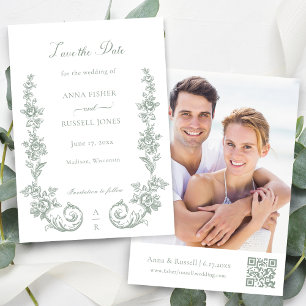 Elegante Salbei-Barockrosen-Hochzeit Save The Date