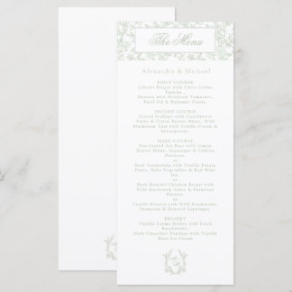 Elegante Salbei-Blumen-Toile-Wappen-Monogramm-Hoch Menükarte