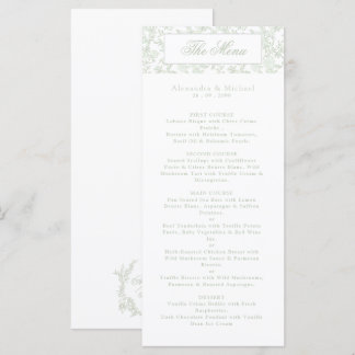 Elegante Salbei-Blumen-Toile-Wappen-Monogramm-Hoch Menükarte