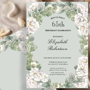 Elegante Salbei-Blumenrand-Dameneinladung zum 65. Einladung