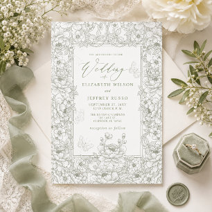 Elegante Salbei-Chinoiserie-Blumen-Botanische-Hoch Einladung