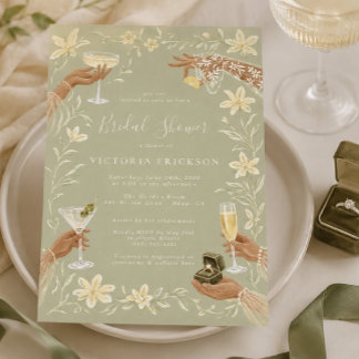 Elegante Salbei-Cocktail-Brautjungfer-Einladung Einladung