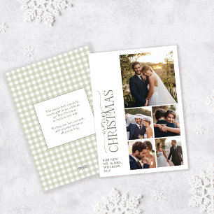 Elegante Salbei-Gingham-Weihnachtsfoto für Verheir Feiertagskarte